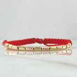 Pulsera Roja Cilindro 1.35gr / 3mm Diamantados 13und Dos Oros Amarillo Rosa 18K *