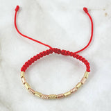 Pulsera Roja Cilindro 1.35gr / 3mm Diamantados 13und Dos Oros Amarillo Rosa 18K *