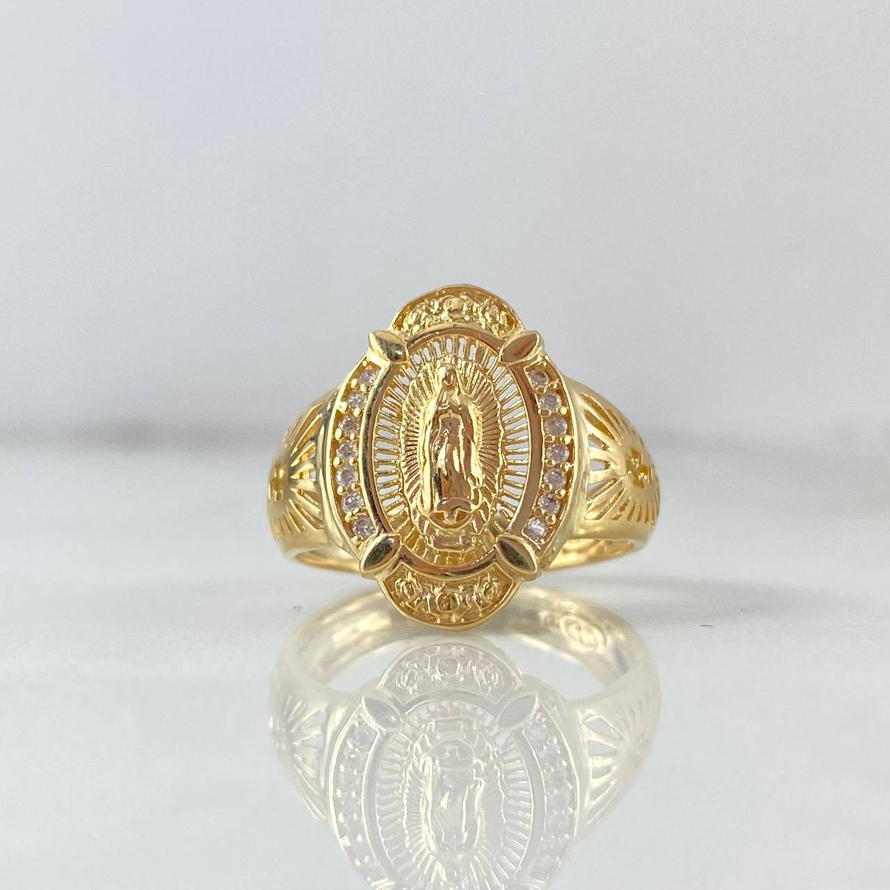 Anillo Virgen de Guadalupe Cruz 3.4gr / T6 3/4 / Ovalada Circones Blancos Oro Amarillo