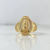 Anillo Virgen de Guadalupe Cruz 3.4gr / T6 3/4 / Ovalada Circones Blancos Oro Amarillo