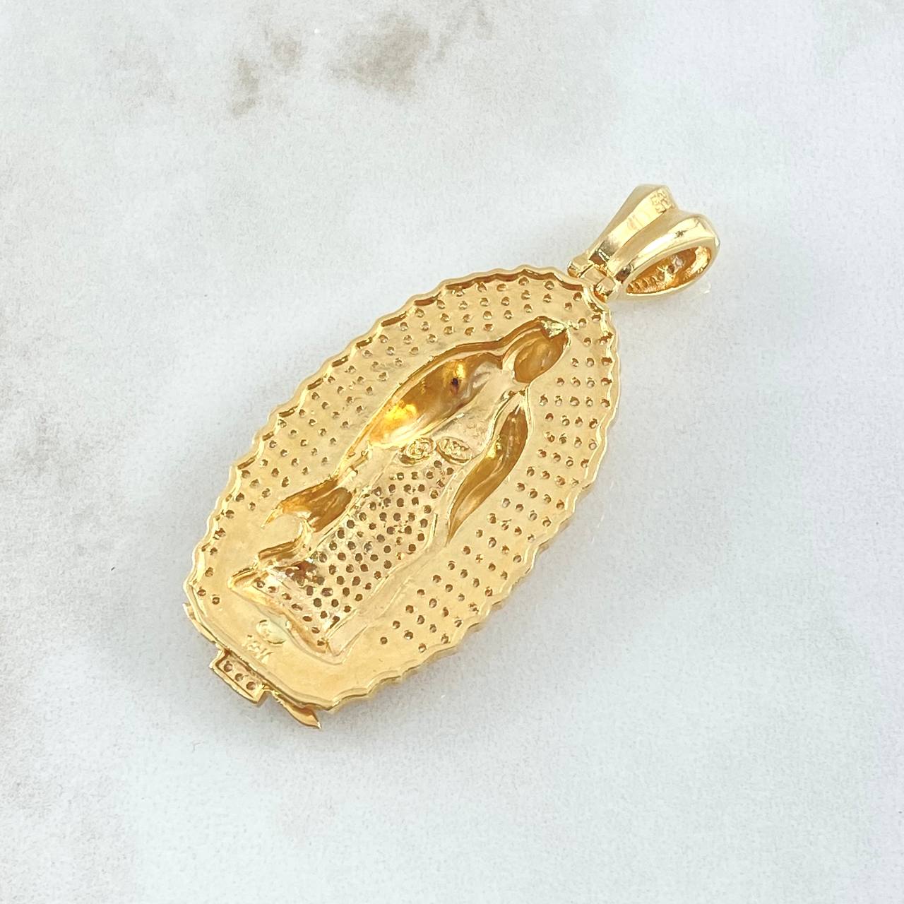 Dije Virgen Guadalupe Silueta 16.8gr / 5.5cm / Circones Blancos Dos Oros Amarillo Blanco 18K ©