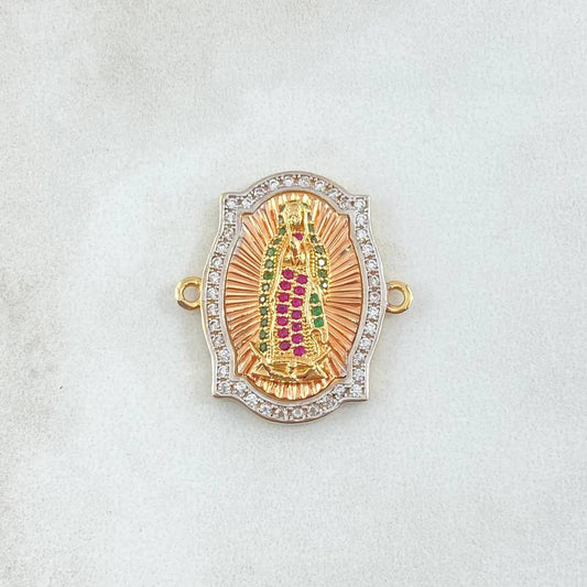 Herraje Virgen Guadalupe Marco Punteado 6.55gr / 2.6cm / Circones Blancos Verdes Fucsias Tres Oros 18K ©