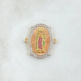 Herraje Virgen Guadalupe Marco Punteado 6.55gr / 2.6cm / Circones Blancos Verdes Fucsias Tres Oros 18K ©