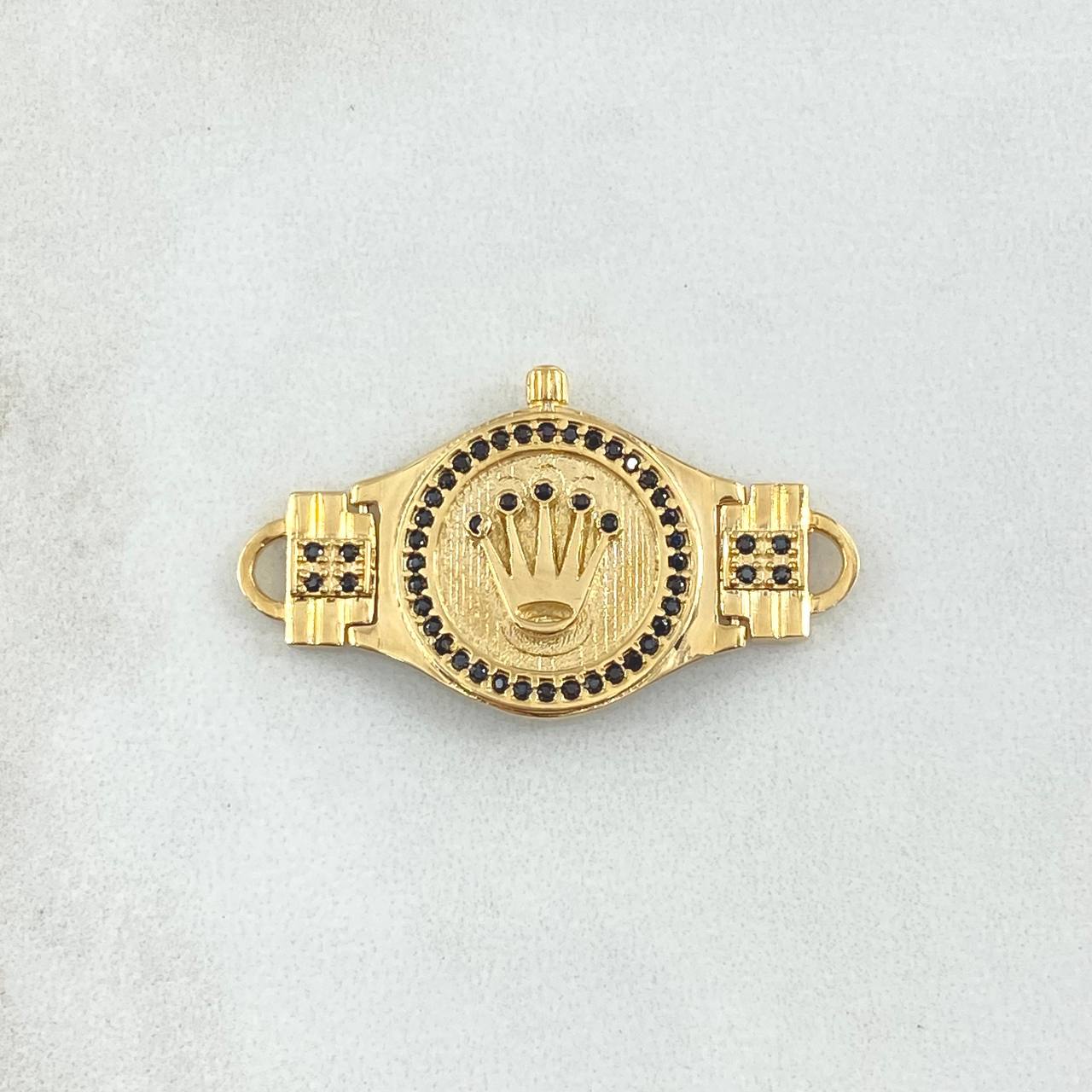Herraje Corona Cinturon Texturizado 5.35gr / 3.4cm / Circones Negros Oro Amarillo 18K ©