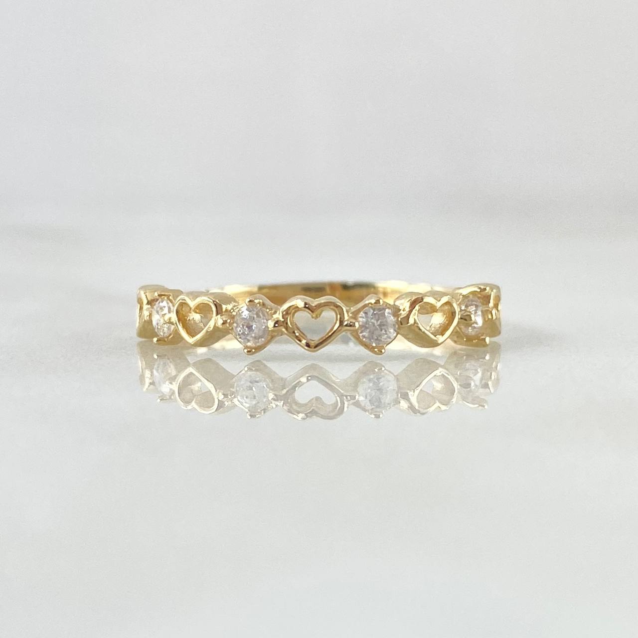 Anillo Corazones Intercalados 1.45gr / T5 1/2 / Circones Blancos Oro Amarillo 18K ©