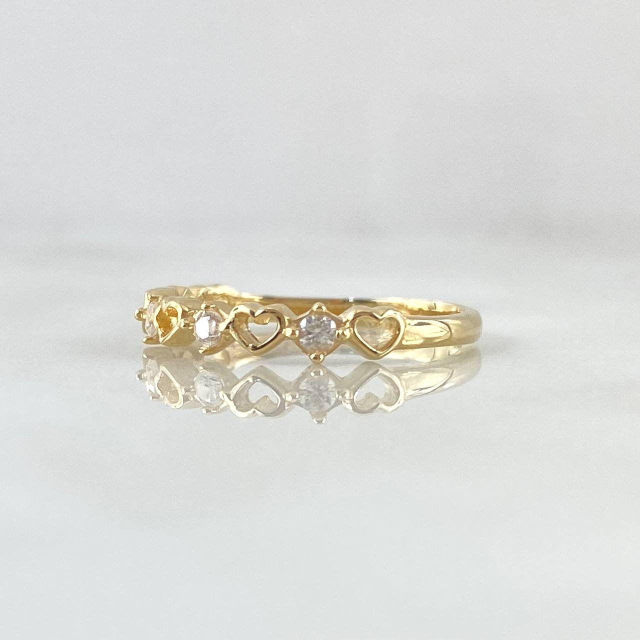Anillo Corazones Intercalados 1.95gr / T8 / Circones Blancos Oro Amarillo 18K ©