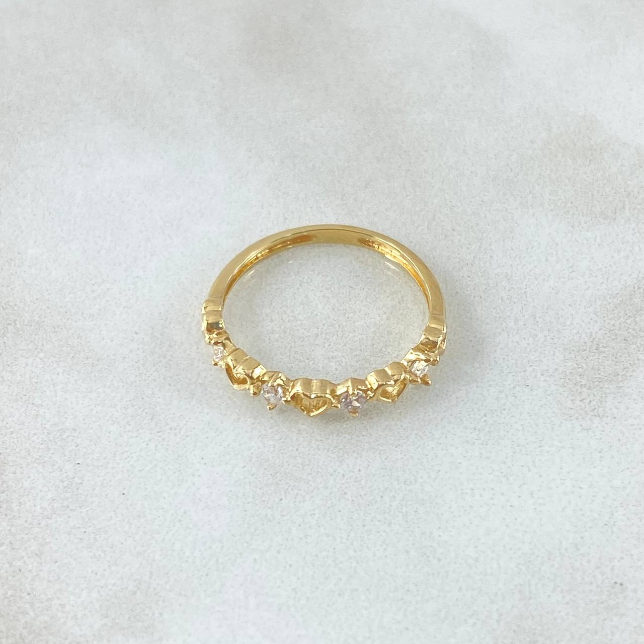 Anillo Corazones Intercalados 1.95gr / T8 / Circones Blancos Oro Amarillo 18K ©