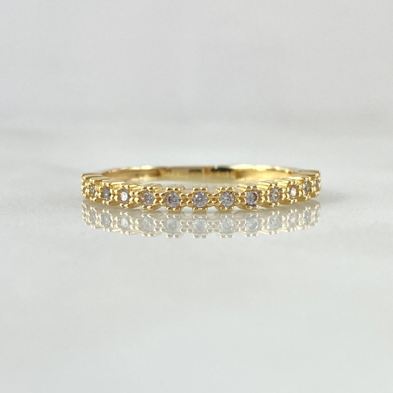 Anillo Ojos Carril Tupido 1.9gr / T7 1/4 / Circones Blancos Oro Amarillo 18K ©