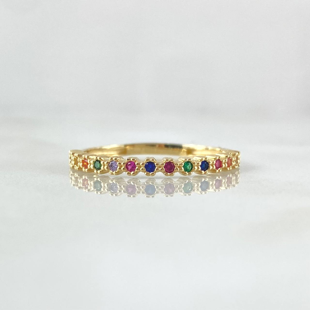 Anillo Ojos Carril Tupido Arcoiris 1.8gr / T7 3/4 / Circones Multicolor Oro Amarillo 18K ©