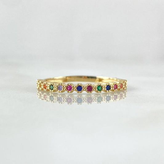 Anillo Ojos Carril Tupido Arcoiris 1.8gr / T7 3/4 / Circones Multicolor Oro Amarillo 18K ©