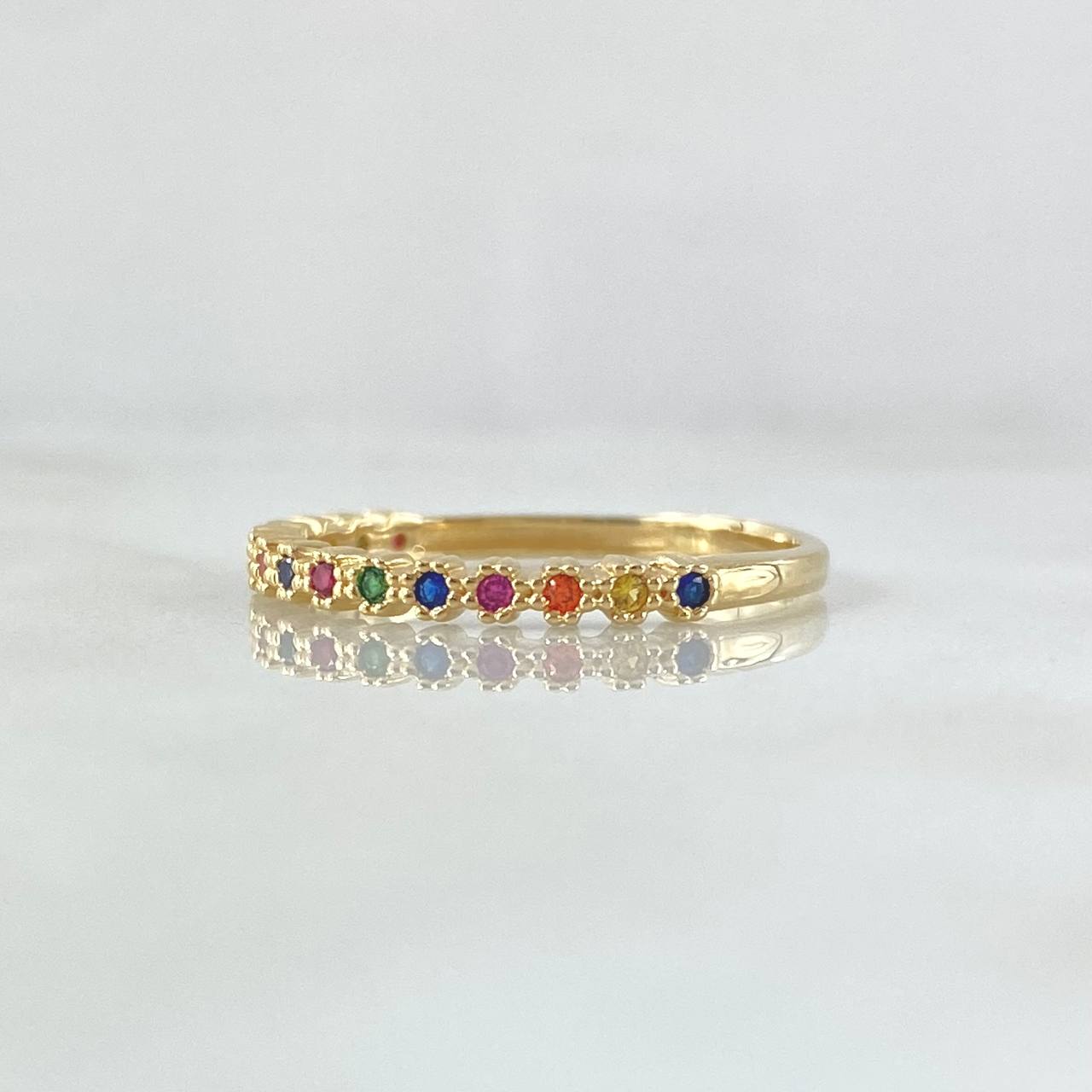 Anillo Ojos Carril Tupido Arcoiris 1.8gr / T7 3/4 / Circones Multicolor Oro Amarillo 18K ©