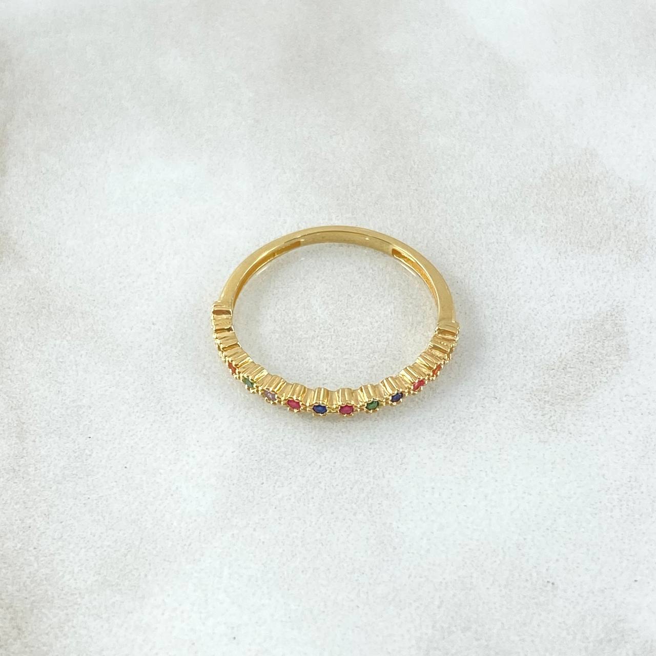 Anillo Ojos Carril Tupido Arcoiris 1.8gr / T7 3/4 / Circones Multicolor Oro Amarillo 18K ©