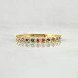 Anillo Ojos Carril Tupido Arcoiris 1.65gr / T6 / Circones Multicolor Oro Amarillo 18K ©