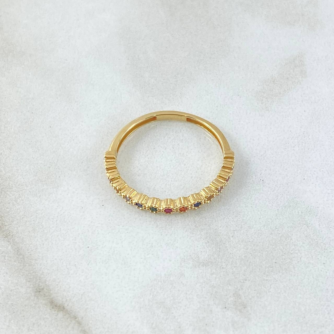 Anillo Ojos Carril Tupido Arcoiris 1.65gr / T6 / Circones Multicolor Oro Amarillo 18K ©