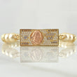Pulsera Marfil Herraje Dólar 4.2gr / 6mm Bolas Diamantadas 6und Circones Blancos Tres Oros 18K