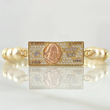 Pulsera Marfil Herraje Dólar 4.2gr / 6mm Bolas Diamantadas 6und Circones Blancos Tres Oros 18K