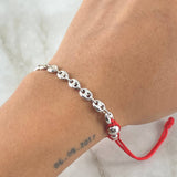 Pulsera Roja Retazo GC 3.05gr / 3mm-4mm-6mm Bolas Lisas 6und Oro Amarillo 18K