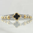 Pulsera Gris Herraje Flor Trebol 2.1gr / 3mm-4mm-5mm Bolas Lisas 12und Oro Amarillo 18K *