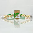 Pulsera Verde Herraje Escudo Nacional 3.8gr / 4mm Bolas Diamantadas 20und Bolas Lisas 10und Tres Oros 18K *