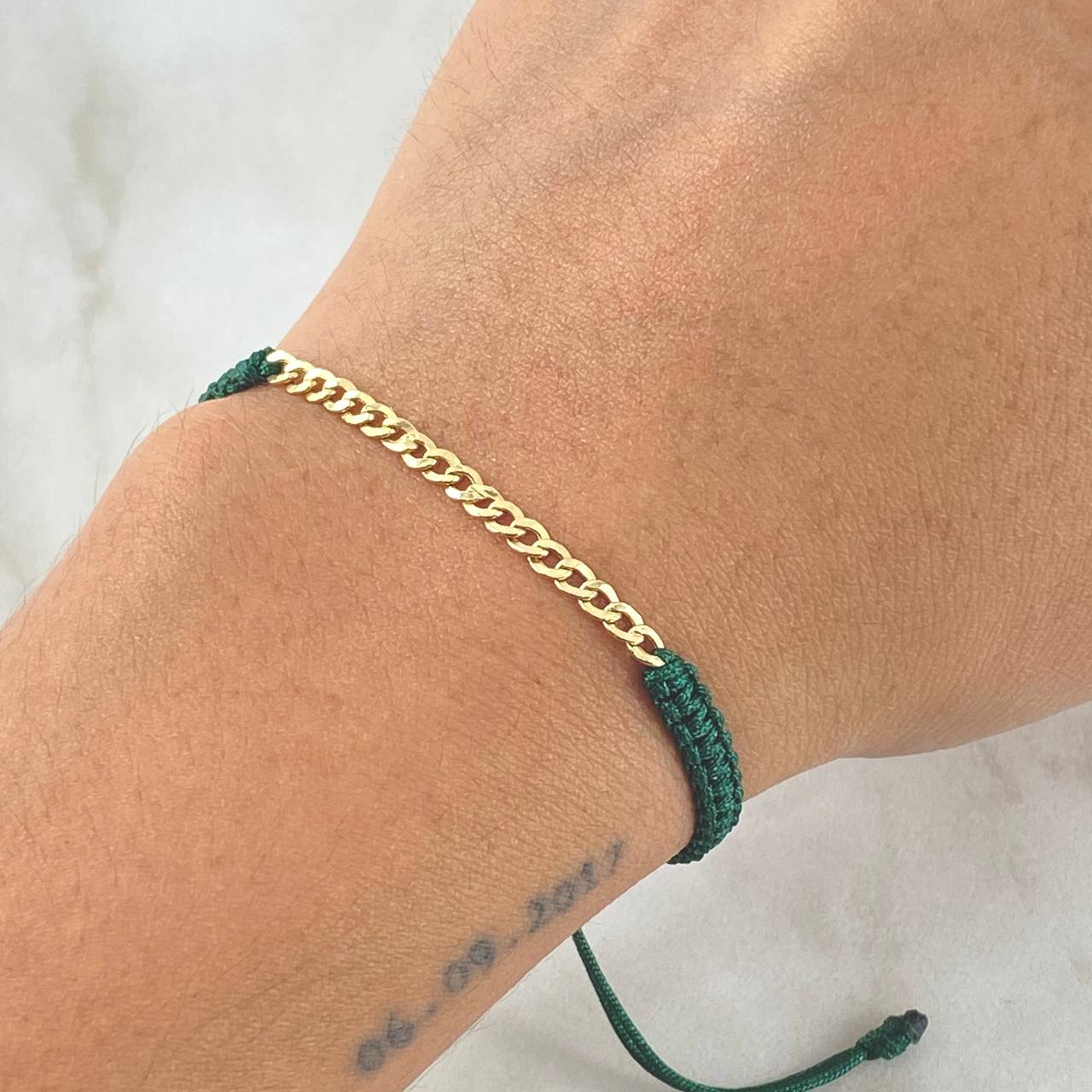 Pulsera Verde Retazo Cubano 0.4gr / 2.8mm Oro Amarillo 18K +1 *