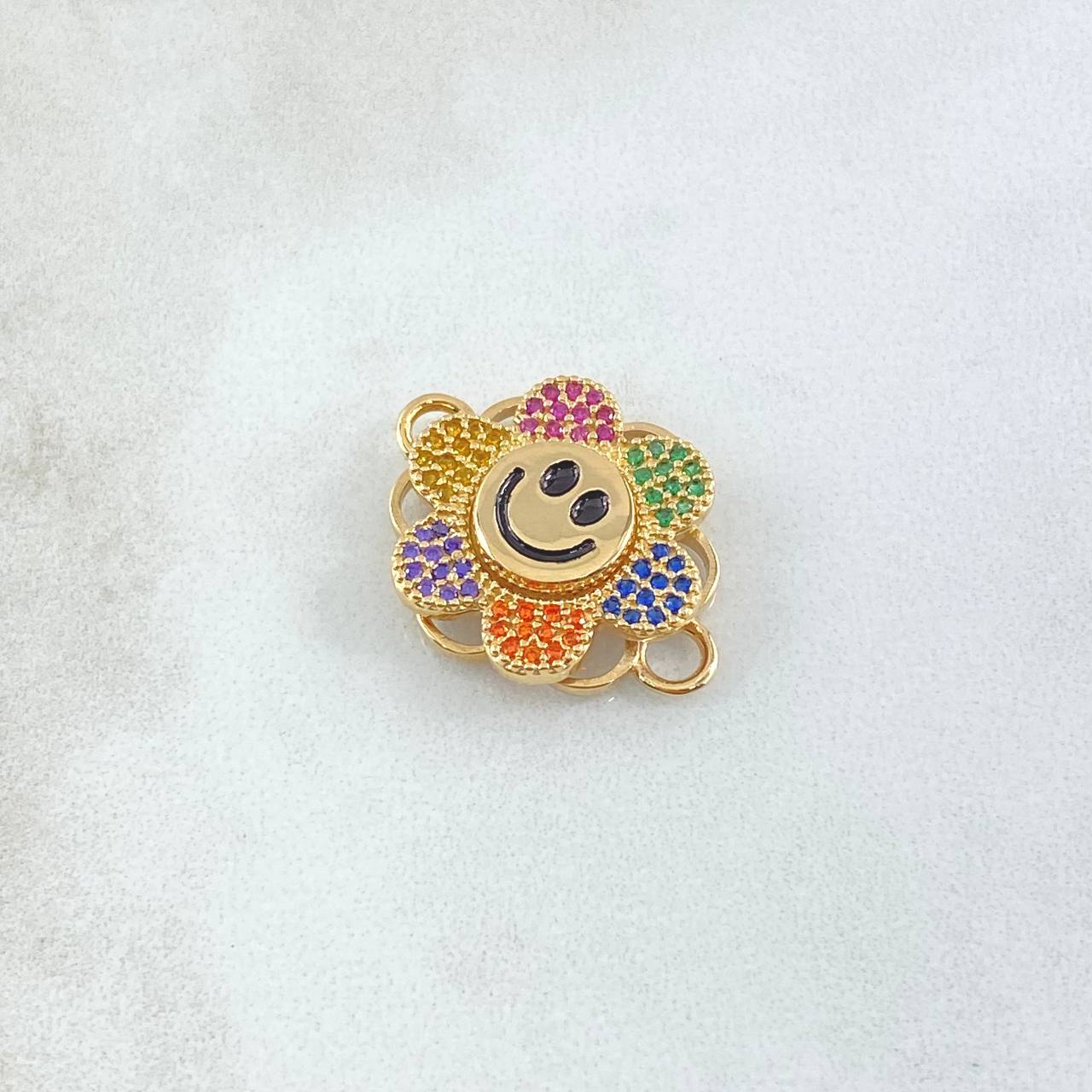 Herraje Flor Animada 4.35gr / 2.3cm / Circones Multicolor Oro Amarillo 18K *