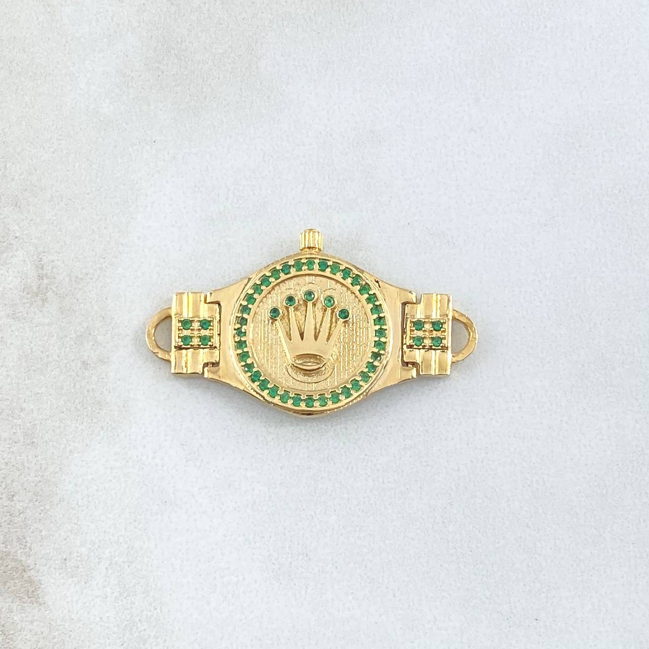 Herraje Corona Cinturon Texturizado 5.15gr / 3.5cm / Circones Verdes Oro Amarillo 18K *