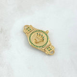 Herraje Corona Cinturon Texturizado 5.15gr / 3.5cm / Circones Verdes Oro Amarillo 18K *