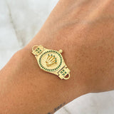 Herraje Corona Cinturon Texturizado 5.15gr / 3.5cm / Circones Verdes Oro Amarillo 18K *