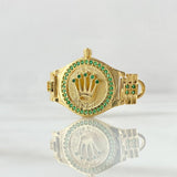 Herraje Corona Cinturon Texturizado 5.15gr / 3.5cm / Circones Verdes Oro Amarillo 18K *