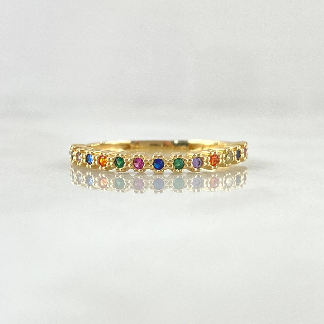 Anillo Ojos Carril Tupido Arcoiris 2gr / T7 1/4 / Circones Multicolor Oro Amarillo 18K *