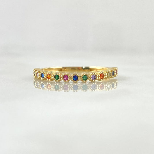 Anillo Ojos Carril Tupido Arcoiris 2gr / T7 1/4 / Circones Multicolor Oro Amarillo 18K *