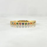 Anillo Ojos Carril Tupido Arcoiris 2gr / T7 1/4 / Circones Multicolor Oro Amarillo 18K *