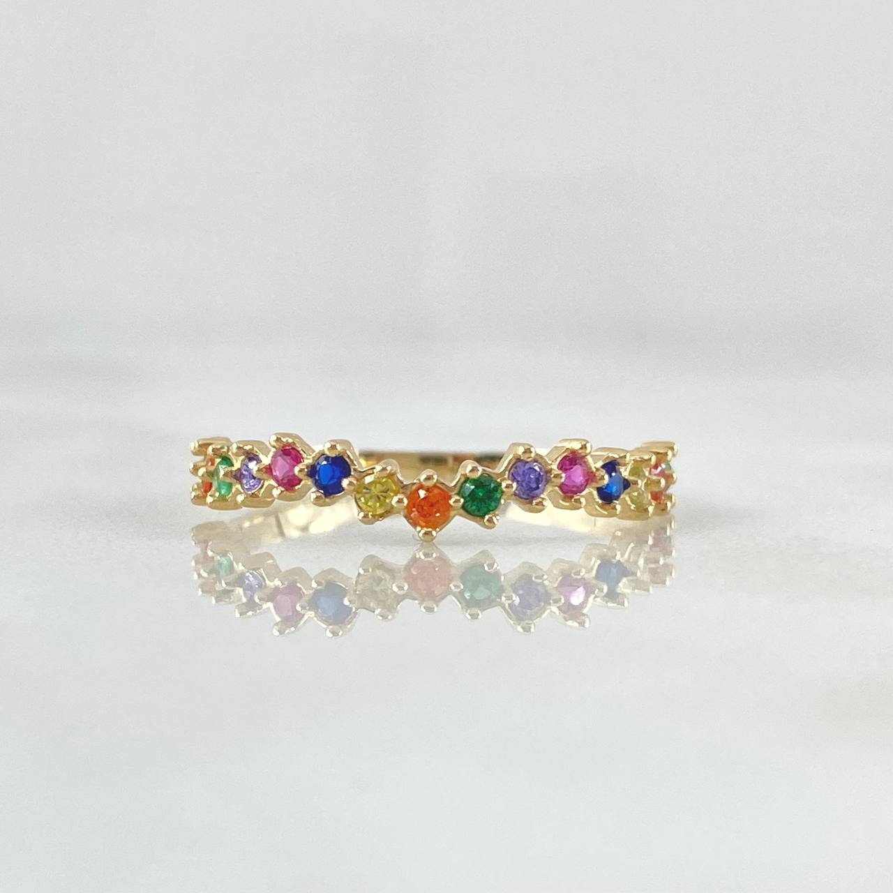Anillo Ola Carril 1.15gr / T5 3/4 / Circones Multicolor Oro Amarillo 18K *