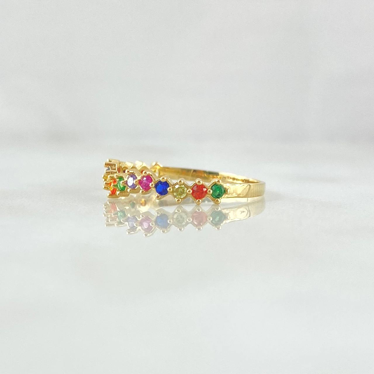 Anillo Ojos Carril Tupido Arcoiris 2gr / T7 1/4 / Circones Multicolor Oro Amarillo 18K *