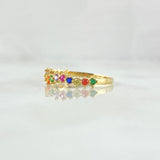 Anillo Ojos Carril Tupido Arcoiris 2gr / T7 1/4 / Circones Multicolor Oro Amarillo 18K *
