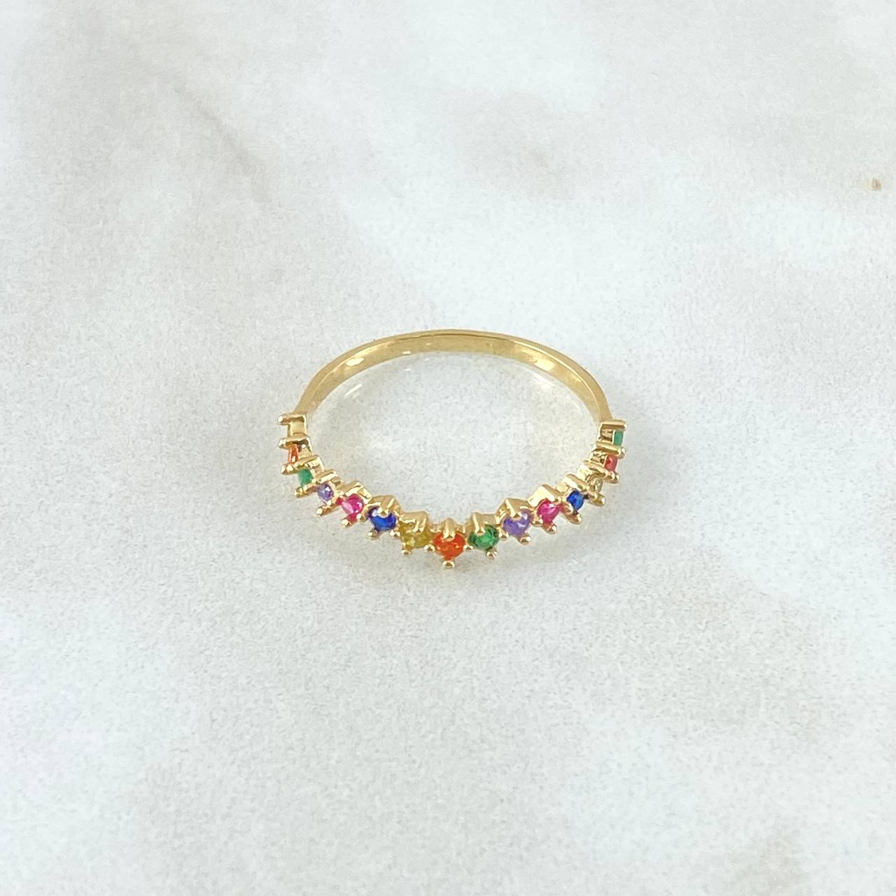 Anillo Ola Carril 1.15gr / T5 3/4 / Circones Multicolor Oro Amarillo 18K *