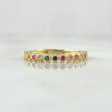 Anillo Ojos Carril Tupido Arcoiris 1.7gr / T5 3/4 / Circones Multicolor Oro Amarillo 18K *