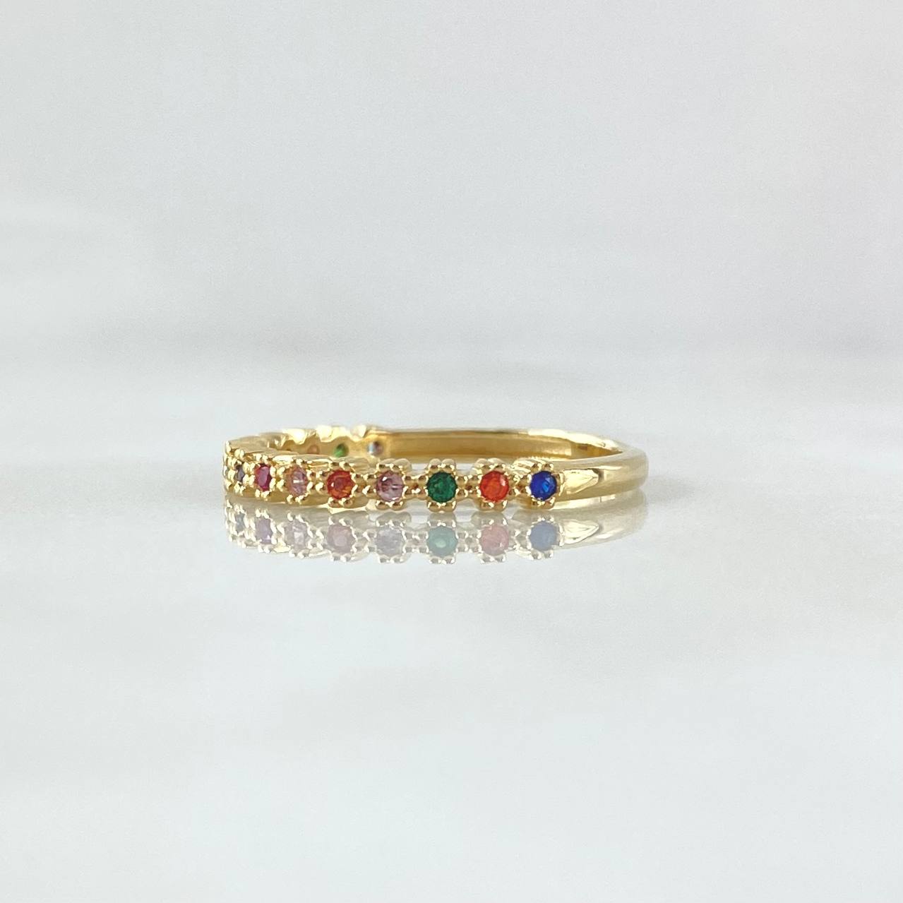 Anillo Ojos Carril Tupido Arcoiris 1.7gr / T5 3/4 / Circones Multicolor Oro Amarillo 18K *