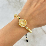 Pulsera Negra Caballo Atornillado 9.5gr / 8mm-4mm Bolas Diamantadas 24 und Circones Blancos Oro Amarillo ©