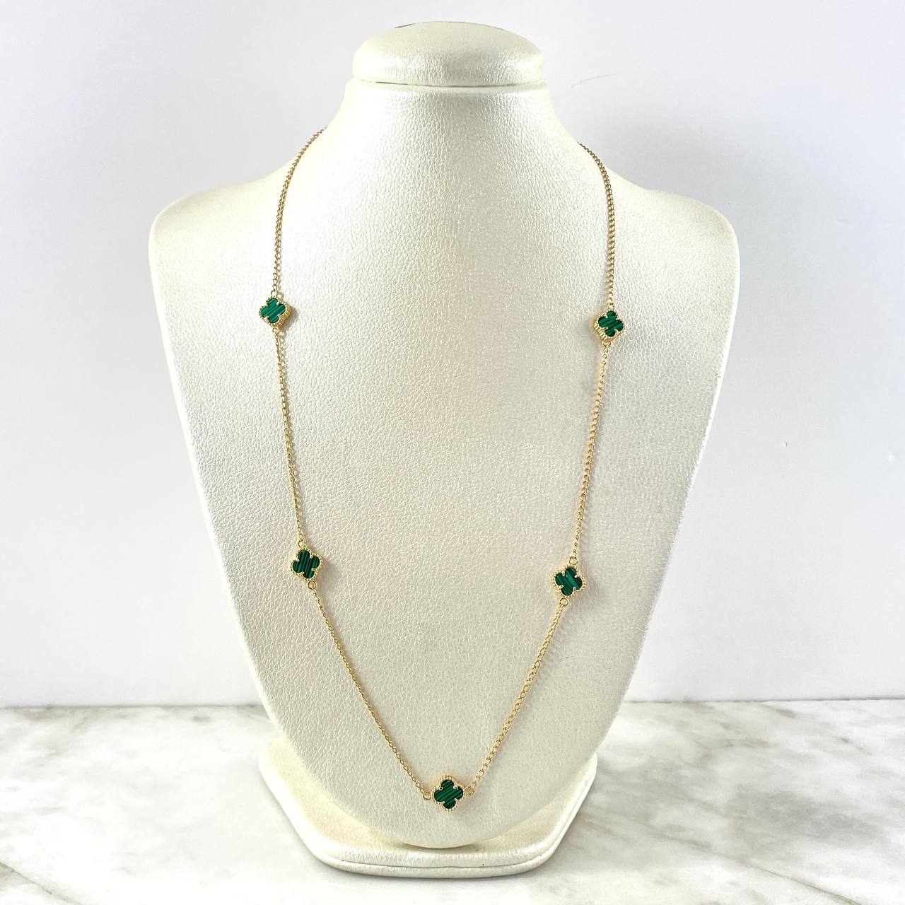Cadena Espiga Trebol VCyA 9.1gr / 60cm / Malaquita Verde Oro Amarillo +4 ©