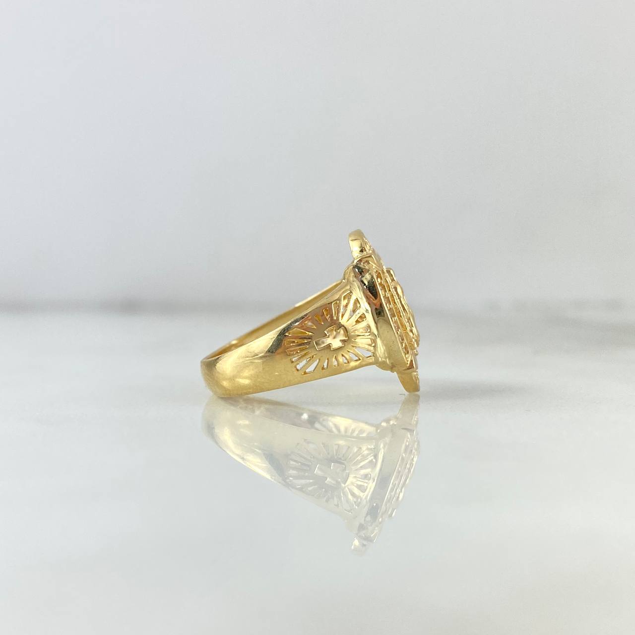 Anillo Virgen de Guadalupe Cruz 3.4gr / T6 3/4 / Ovalada Circones Blancos Oro Amarillo