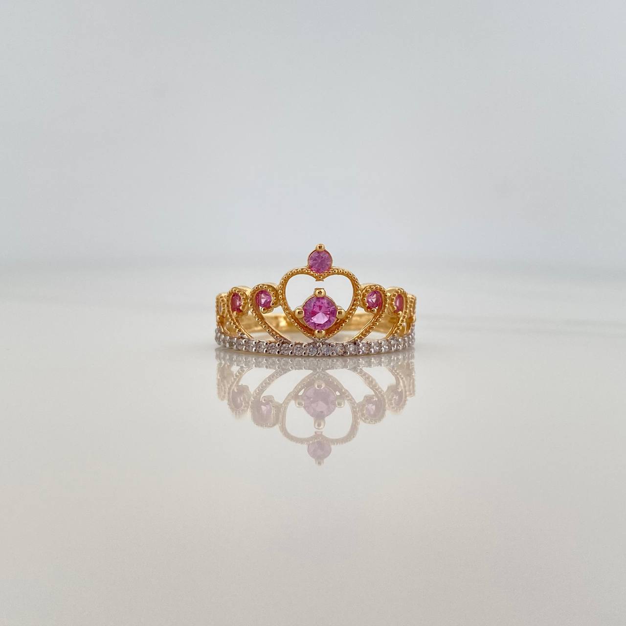 Anillo Corona Corazon 2.25 g / T6 1/2 Dos Oros Amarillo Blanco 18K