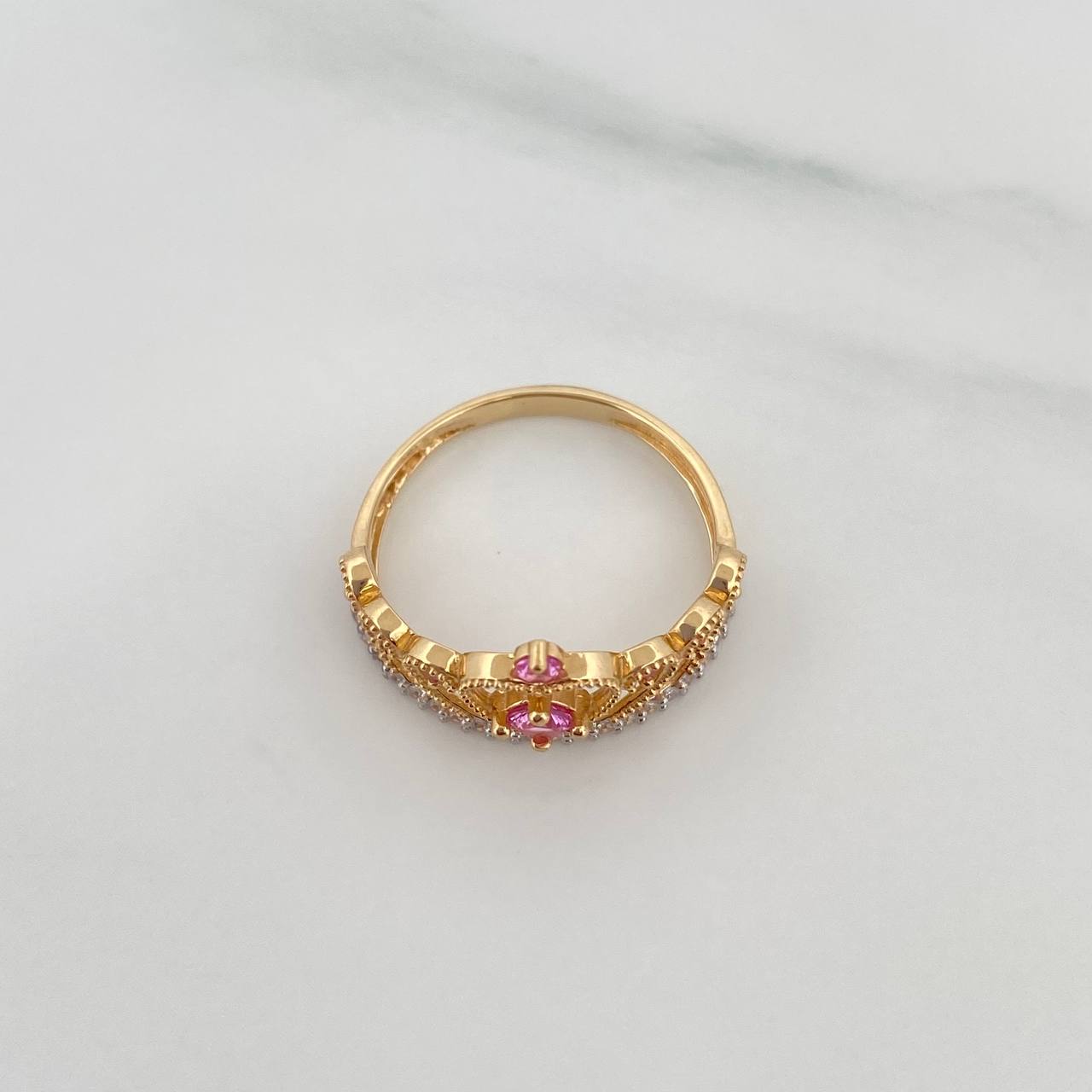 Anillo Corona Corazon 2.25 g / T6 1/2 Dos Oros Amarillo Blanco 18K