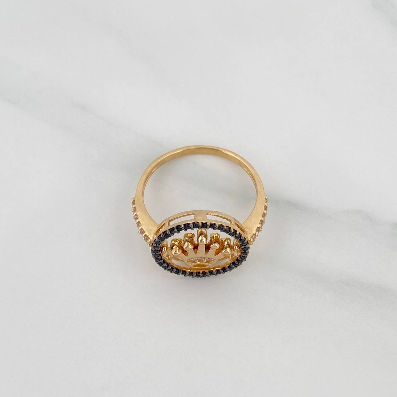 Anillo Corona Articulada 3.85 g / T8 Dos Oros Negro Amarillo 18K