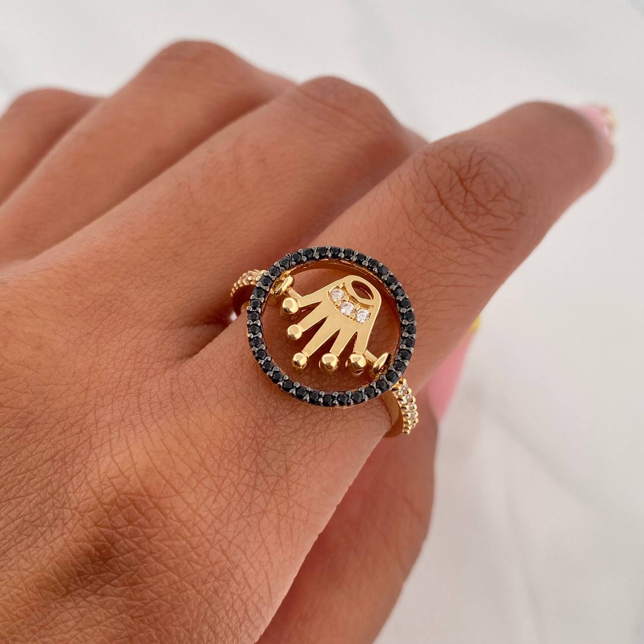 Anillo Corona Articulada 3.85 g / T8 Dos Oros Negro Amarillo 18K