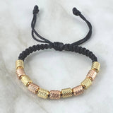Pulsera Negra Cilindro 3.5gr / 6mm Diamantados 11und Dos Oros Amarillo Rosa 18K *