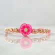 Pulsera Rosada Flor 3mm Bolas Diamantadas 8und Oro Amarillo 18K (A.C)