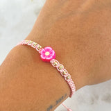 Pulsera Rosada Flor 3mm Bolas Diamantadas 8und Oro Amarillo 18K (A.C)