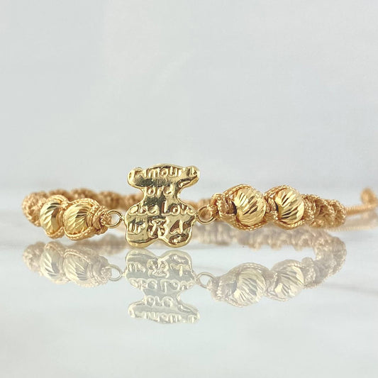 Pulsera Beige Herraje Oso Texturizado 1.15gr / 5mm Bolas Diamantadas 4und Oro Amarillo 18K *