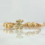 Pulsera Beige Herraje Oso Texturizado 1.15gr / 5mm Bolas Diamantadas 4und Oro Amarillo 18K ©